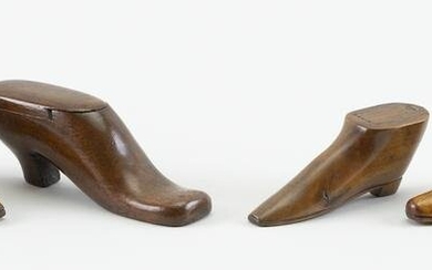 FOUR ENGLISH/CONTINENTAL SHOE-FORM TREEN SNUFF BOXES