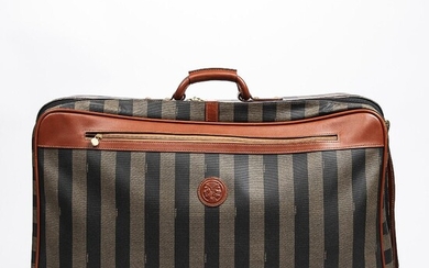 Fendi: A suitcase made of striped coated canvas with brown leather trimmings, gold tone hardware and two handles. – Bruun Rasmussen Auctioneers of Fine Art