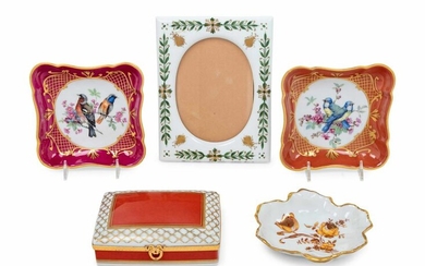 Five Limoges Painted and Parcel Gilt Porcelain Articles