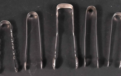 Five Sterling and Coin Silver Sugar Tongs