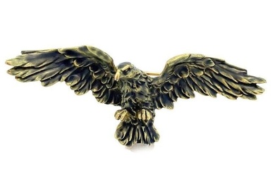 Flying Eagle Brooch 18k Two Tone Enamel Gold Widespread Wings