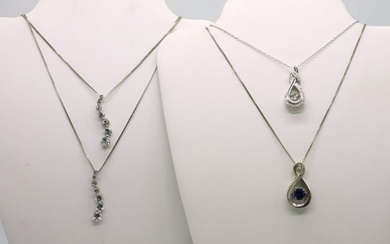 Four 925 Necklaces Diamond Colored Gemstones