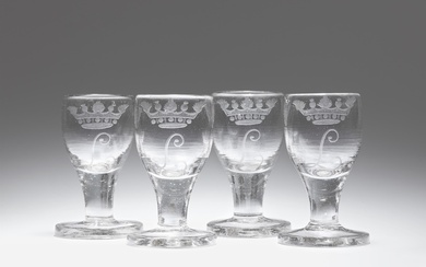Four cut glass goblets with crowned L monograms