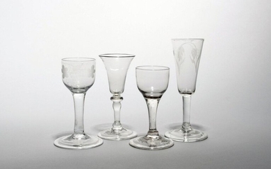 Four wine and ale glasses c.1740-50, the ale with a...