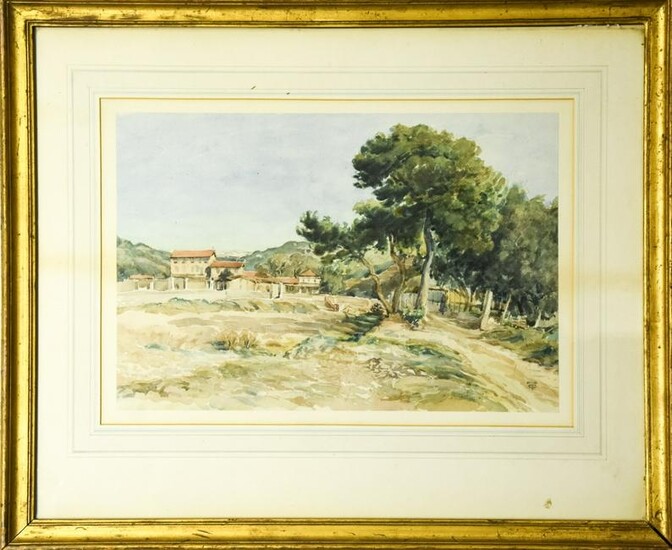 Framed Antique Watercolor of Western Landscape