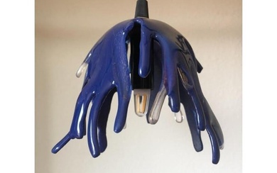 Free Form Blue Fused Glass Plug-In Pendant Light