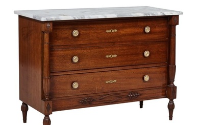 French Louis XVI Style Marble Top Walnut Commode, 20th c., H.- 37 1/2 in., W.- 47 1/2 in., D.- 21