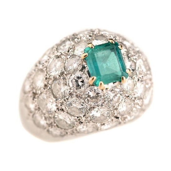 French StÃˆ Castor Emerald, Diamond, 18k White Gold