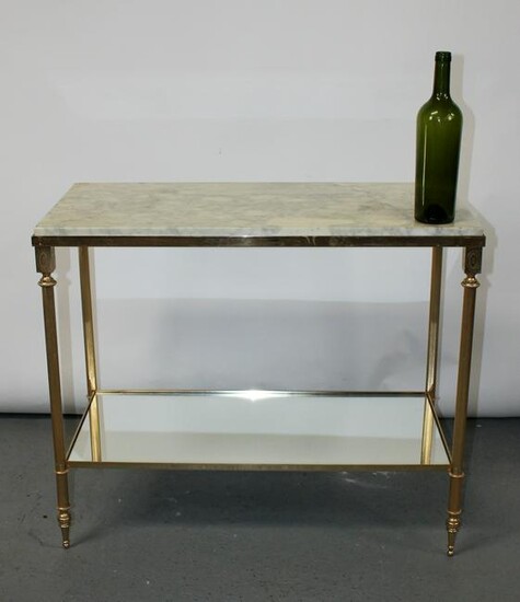 French mid century brass & marble console table