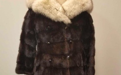 Full Length Brown Mink with Artic Fox Collar and Trim Coat