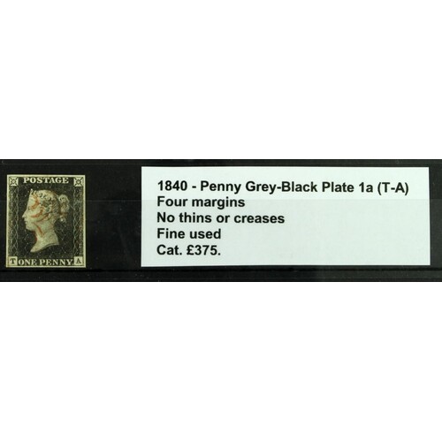 GB - QV Penny Grey-Black 1840 Plate 1a (T-A) four margins, n...