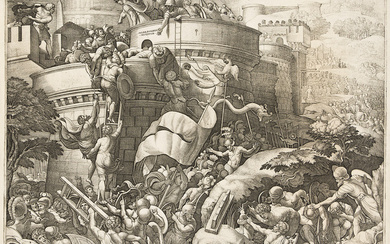GEORG PENCZ The Capture of Carthage. Engraving, 1539. 413x552 mm; 16¼x21⅞ inches, wid...