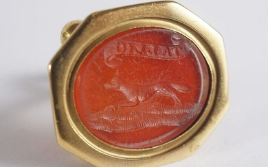GOLD PLATED AND CORNELIAN FOB SEAL