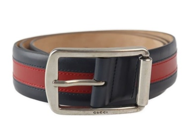 GUCCI Gucci sherry line belt 295331 notation size 115 leather dark navy red vintage silver metal