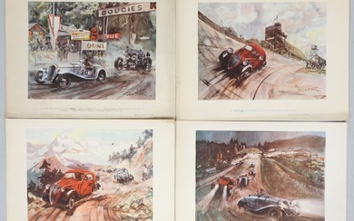 Geo HAM (1900-1972) d'après. SIMCA. Suite de quatre reproductions d'après des aquarelles originales. 22,5 x...