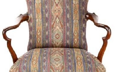 George I Style Mahogany Upholstered Open Arm Chair