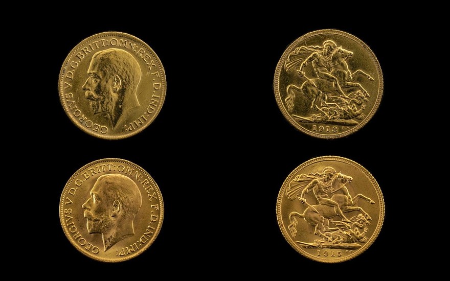 George V 22ct Gold Full Sovereigns (2) in total. Dates 1913 ...