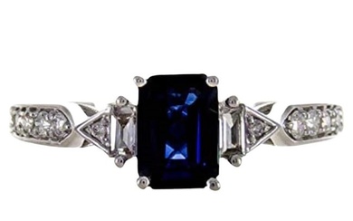 Gin & Grace 14K White Gold Genuine Blue Sapphire Ring with Diamonds for women