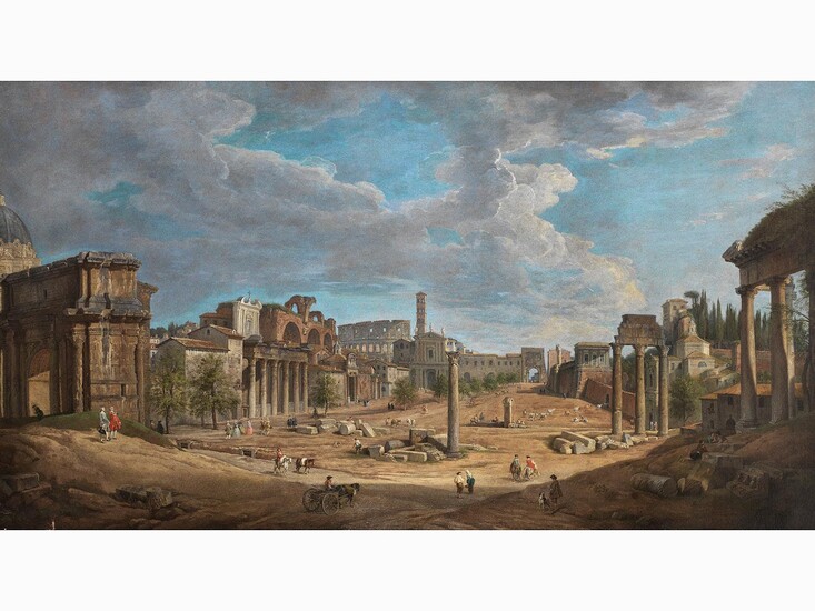Giovanni Paolo Panini, 1691 Piacenza – 1765 Rom, GROSSES PANORAMAGEMÄLDE MIT BLICK AUF DAS FORUM IN ROM