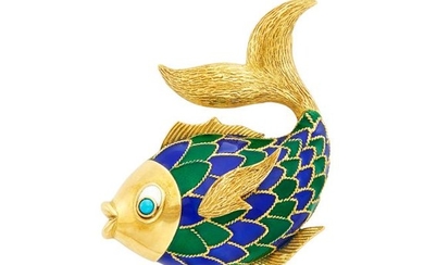 Gold, Enamel and Turquoise Fish Clip-Brooch, Boucheron, Paris