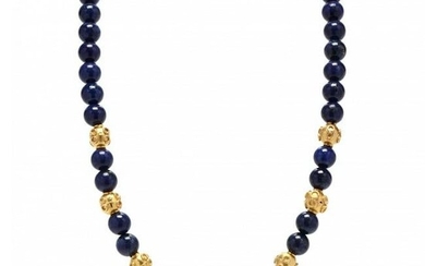 Gold and Lapis Bead Necklace