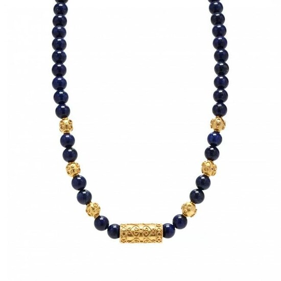 Gold and Lapis Bead Necklace