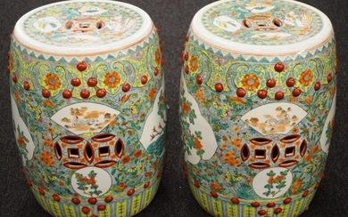 Good pair Chinese Qing Dynasty Drum Stools each ceramic...