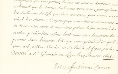 Great Britain Jacobite Uprising King James II 1698 (24 January) letter signed in French from ex...