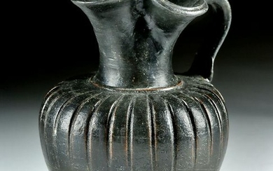 Greek Blackware Ribbed Trefoil Oinochoe