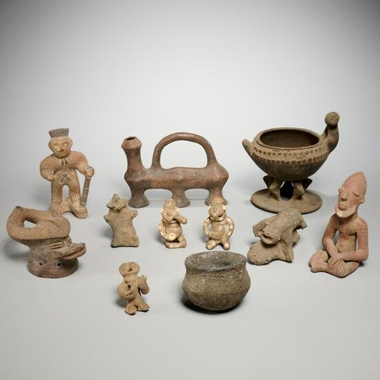 Group African earthenware figures and vessels