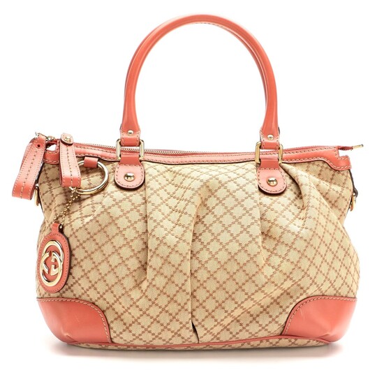 Gucci Sukey Medium Two-Way Satchel in Diamante Canvas and Blush Leather