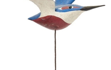Guy Taplin, British b.1939 - Kingfisher; painted wood, resin and metal rod on wooden base, signed and titled 'Guy Taplin Kingfisher', H28.2 x W21 x D16.7 cm (ARR) Provenance: Dame Elisabeth Frink, and thence by descent to the present owner
