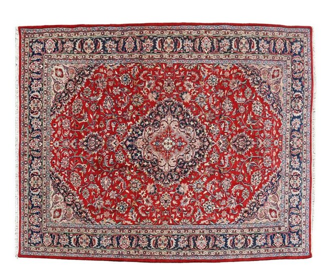 HAND-TIED KASHAN FLORAL RUG, INDIA, 8'1" 11'4.5"W
