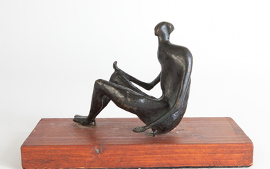 HENRY MOORE (1898-1986) Seated figure bronzo cm 12x15x7 firmato sulla parte inferiore...