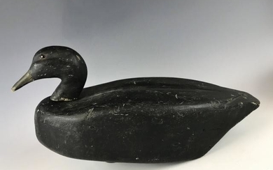 Hand Carved, Painted Black Duck Decoy