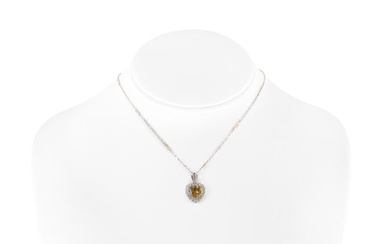 Heart-Shaped Citrine Pendant-Necklace with Diamonds