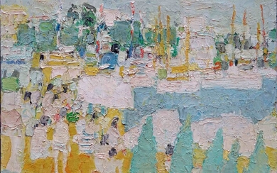 Henri LACHIEZE-REY (1927-1974) La plage à Sainte Maxime, 1960. Huile sur toile signée et datée...