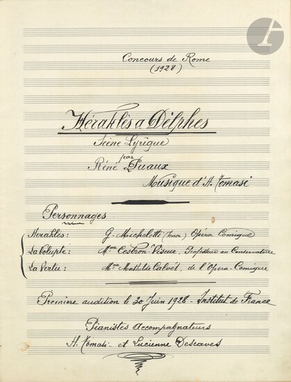 Henri TOMASI. Manuscrit musical autographe... - Lot 140 - Ader