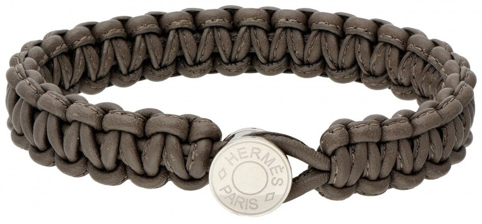 Hermès 'Twill Kid' braided leather bracelet.
