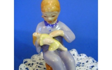 Hungarian DRASCHE Porcelain Girl With Doll Figurine