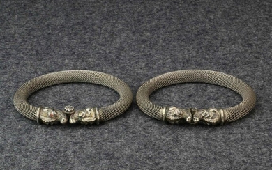India, Rajasthan, pair of knitted-wire, flexible-tube bracelets, 'Bala',...