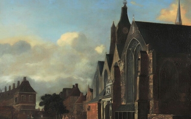 Isaak OUWATER (1748-1793) Ecole Hollandaise "vue de ville" sur cuivre
