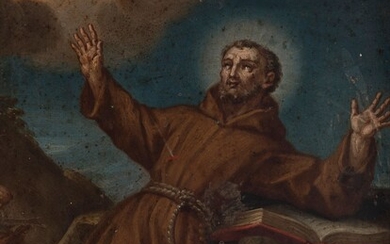 Italian school; XVII century. "St. Francis of Assisi in ecstasy". Oil on copper.