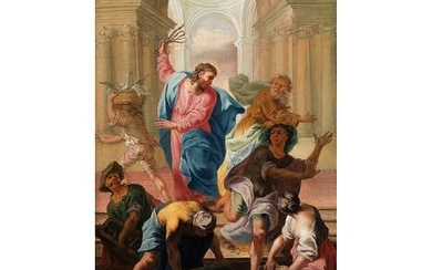 Italienischer Maler des ausgehenden 17./ beginnenden 18. Jahrhunderts, JESUS VERTREIBT DIE HÄNDLER AUS DEM TEMPEL