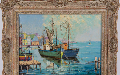 J. Leonard, (20th Century) - Harbor Scene with Boats