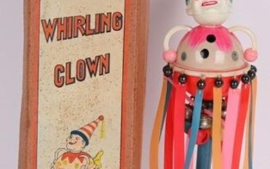 JAPAN CELLULOID WINDUP THE WHIRLING CLOWN w/ BOX