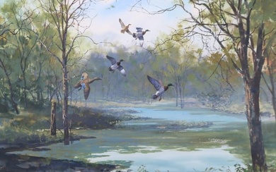 James Robinson (1944-2015) Watercolor of mallards in flight