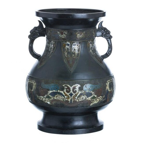 Japanese bronze and cloisonnÃ© vase