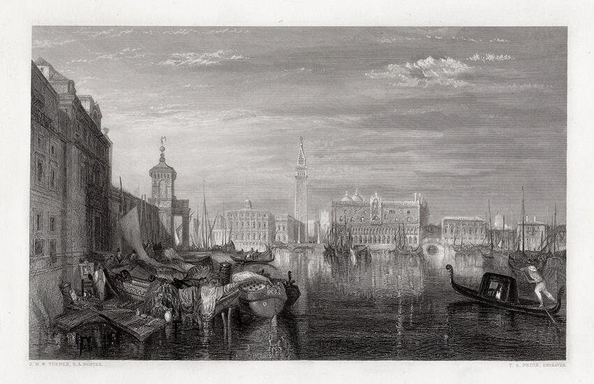 Joseph Mallord William Turner 1850 engraving Venice, The Grand Canal signed