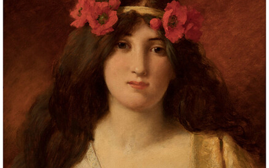 Jules Frederic Ballavoine (1850-1931), Young beauty with a crown of poppies